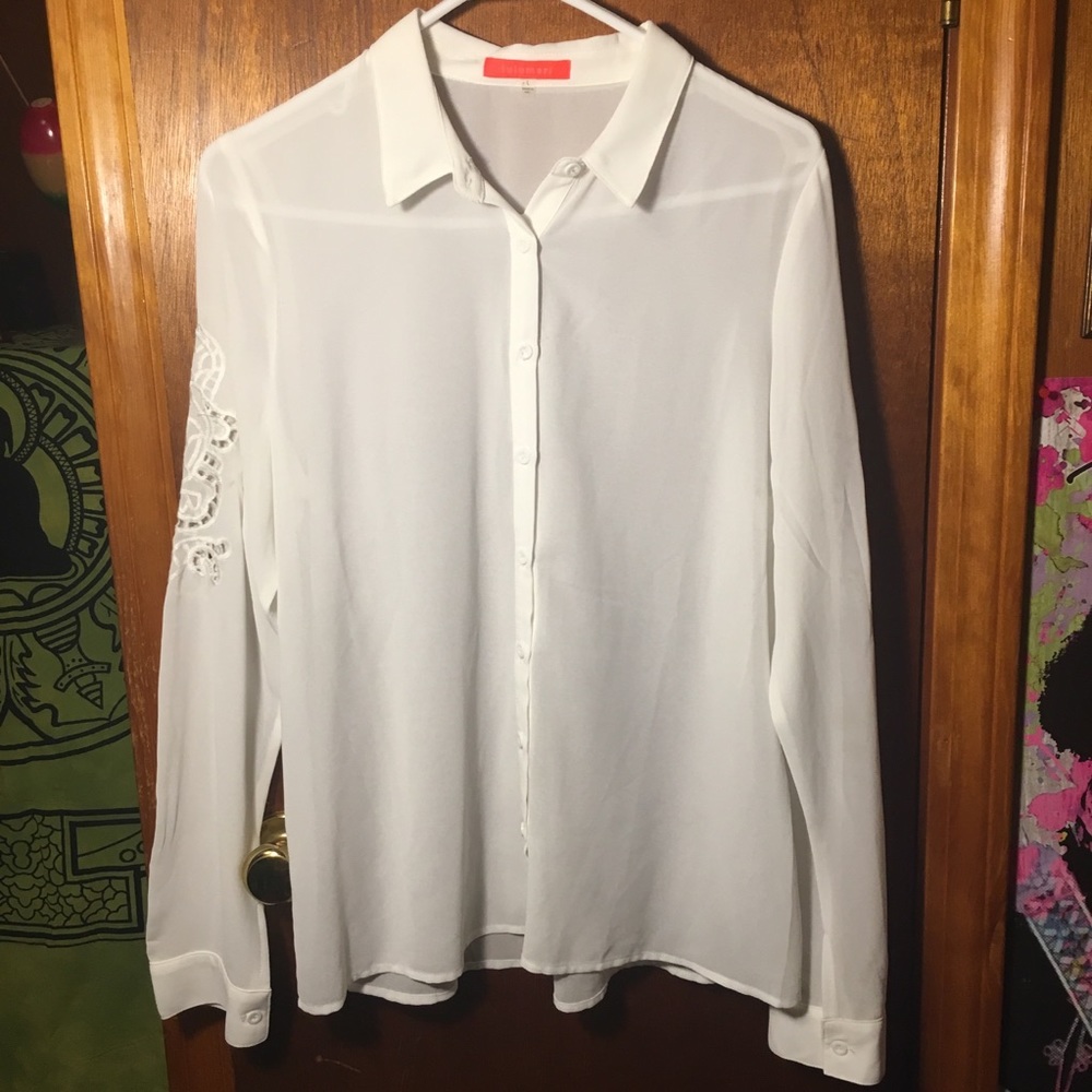 Sheer White Blouse with Arm Appliqué